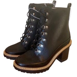 A New Day Women's Faux Leather Lace Up Ankle Winter Boots Block Heel